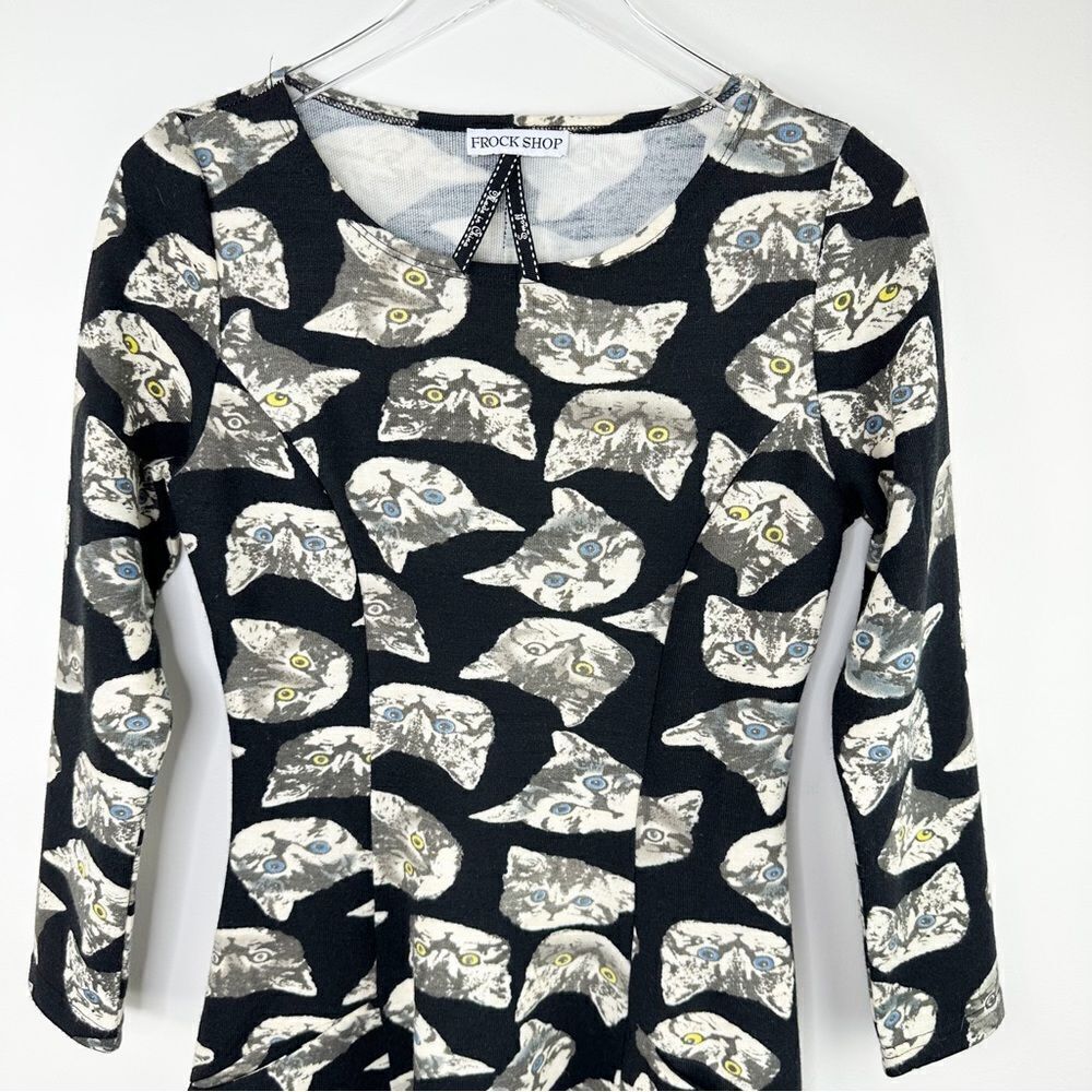 Long Sleeve Black Knit‎ Cat w/Pockets Full Skirt Dress Frock Shop Modcloth XS - Picture 4 of 13